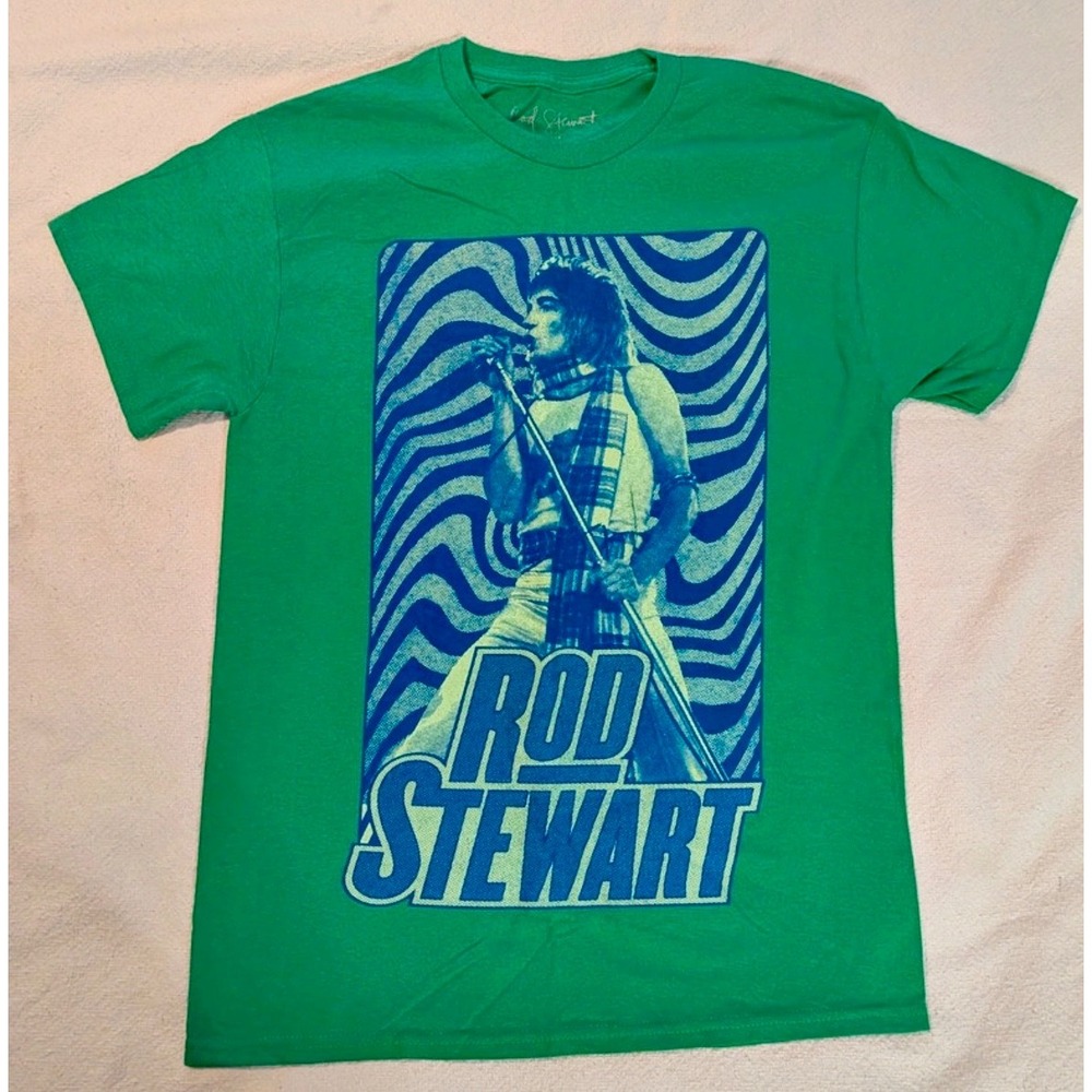Rod Stewart 2005 Men's Graphic Concert T-Shirt Medium Green Retro Rock Band Tee